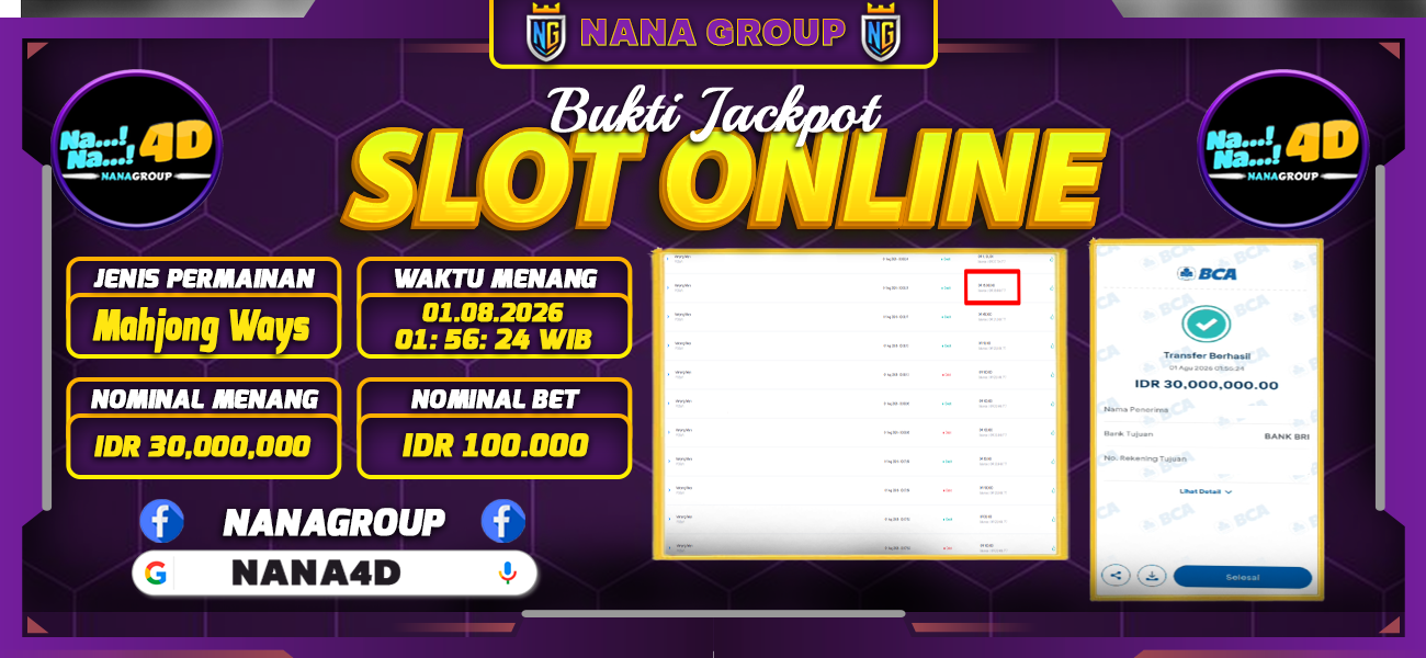 Bukti Kemenangan Besar Dibayar lunas Member NANA4D RP 30.000.000, 1 Agustus 2026