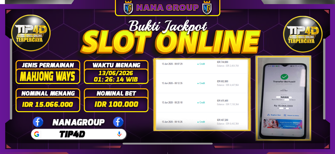 Bukti Kemenangan Besar Dibayar lunas Member TIP4D RP 15.066.000, 13 Juni 2026