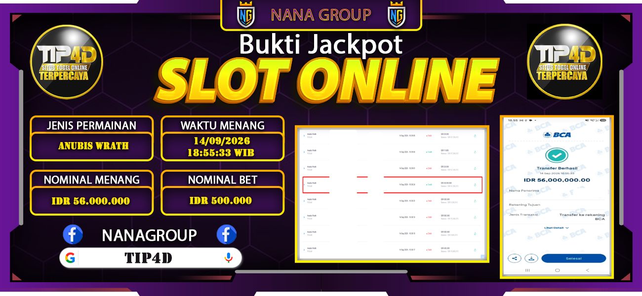 Bukti Kemenangan Besar Dibayar lunas Member TIP4D RP 56.000.000, 14 September 2026