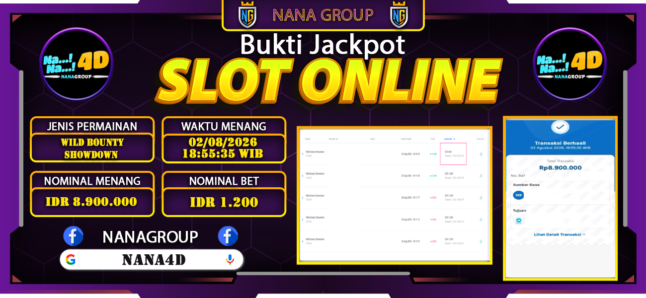 Bukti Kemenangan Besar Dibayar lunas Member NANA4D RP 8.900.000, 2 Agustus 2026