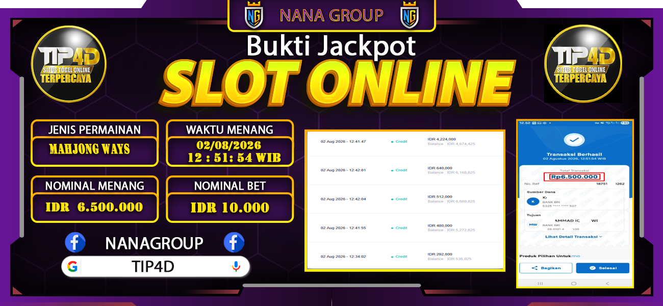 Bukti Kemenangan Besar Dibayar lunas Member TIP4D RP 6.500.000, 2 Agustus 2026
