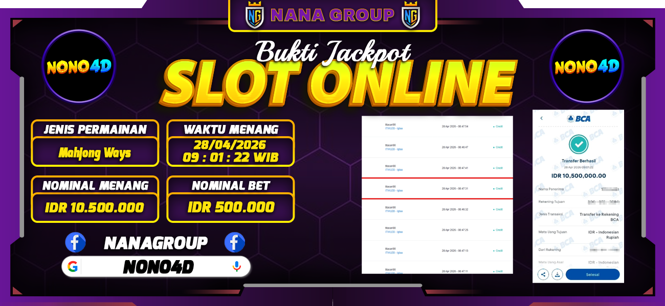 Bukti Kemenangan Besar Dibayar lunas Member NONO4D RP 10.500.000, 28 April 2026