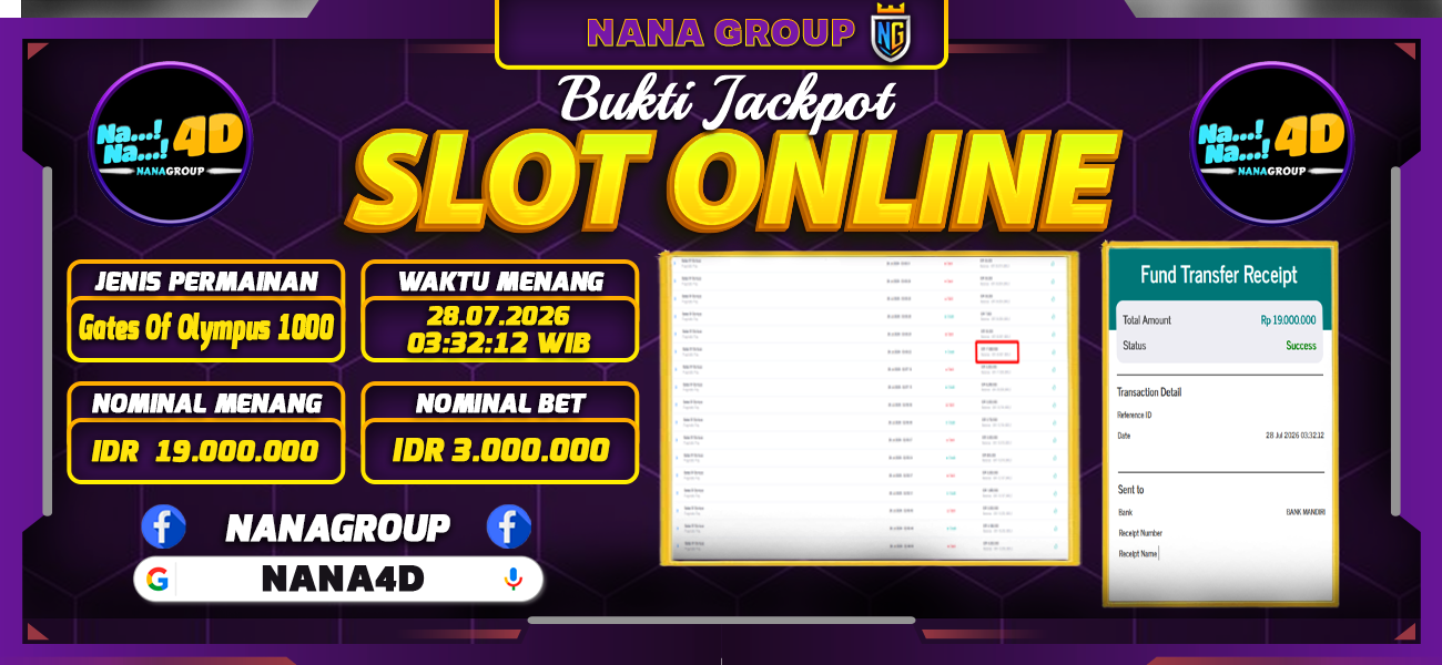 Bukti Kemenangan Besar Dibayar lunas Member NANA4D RP 19.000.000, 28 Juli 2026