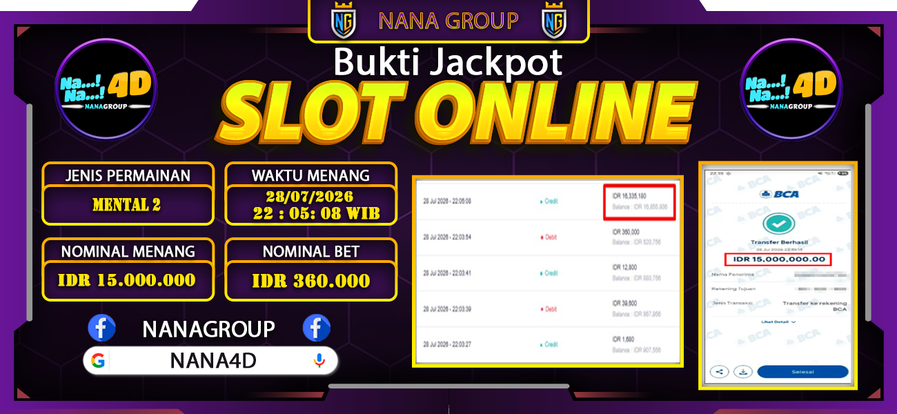 Bukti Kemenangan Besar Dibayar lunas Member NANA4D RP 15.000.000, 29 Juli 2026