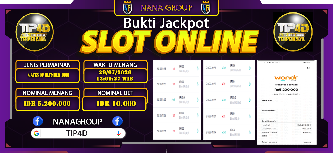 Bukti Kemenangan Besar Dibayar lunas Member TIP4D RP 5.200.000, 29 Juli 2026
