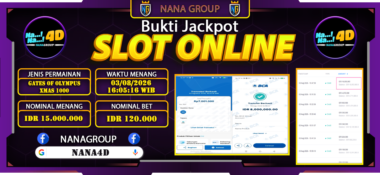 Bukti Kemenangan Besar Dibayar lunas Member NANA4D RP 15.000.000, 3 Agustus 2026