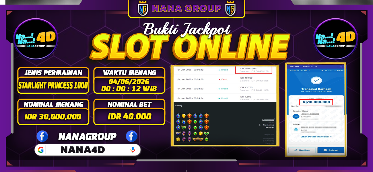 Bukti Kemenangan Besar Dibayar lunas Member NANA4D RP 10.000.000, 5 Juni 2026