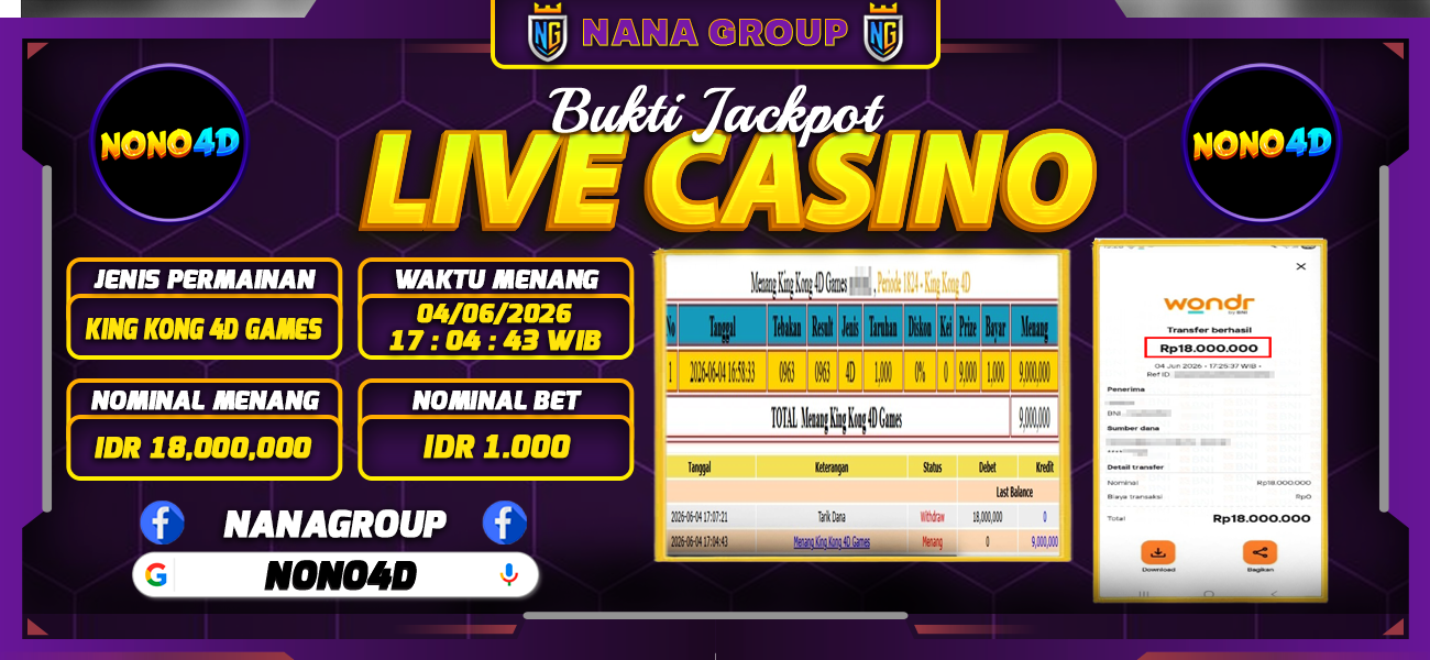 Bukti Kemenangan Besar Dibayar lunas Member NONO4D RP 18.000.000, 5 Juni 2026