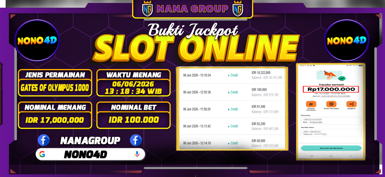Bukti Kemenangan Besar Dibayar lunas Member NONO4D RP 17.000.000, 6 Juni 2026
